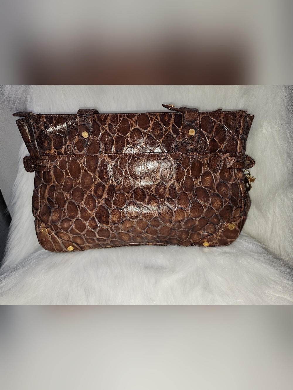 Elaine Turner Crocodile Leather Purse, Brown/Bronze w Gold Hardware & Logo Çharm - Picture 6 of 12